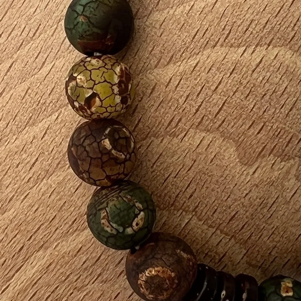 Earth Tones Tibetan Matte Agate Stretch Beaded Bracelet
